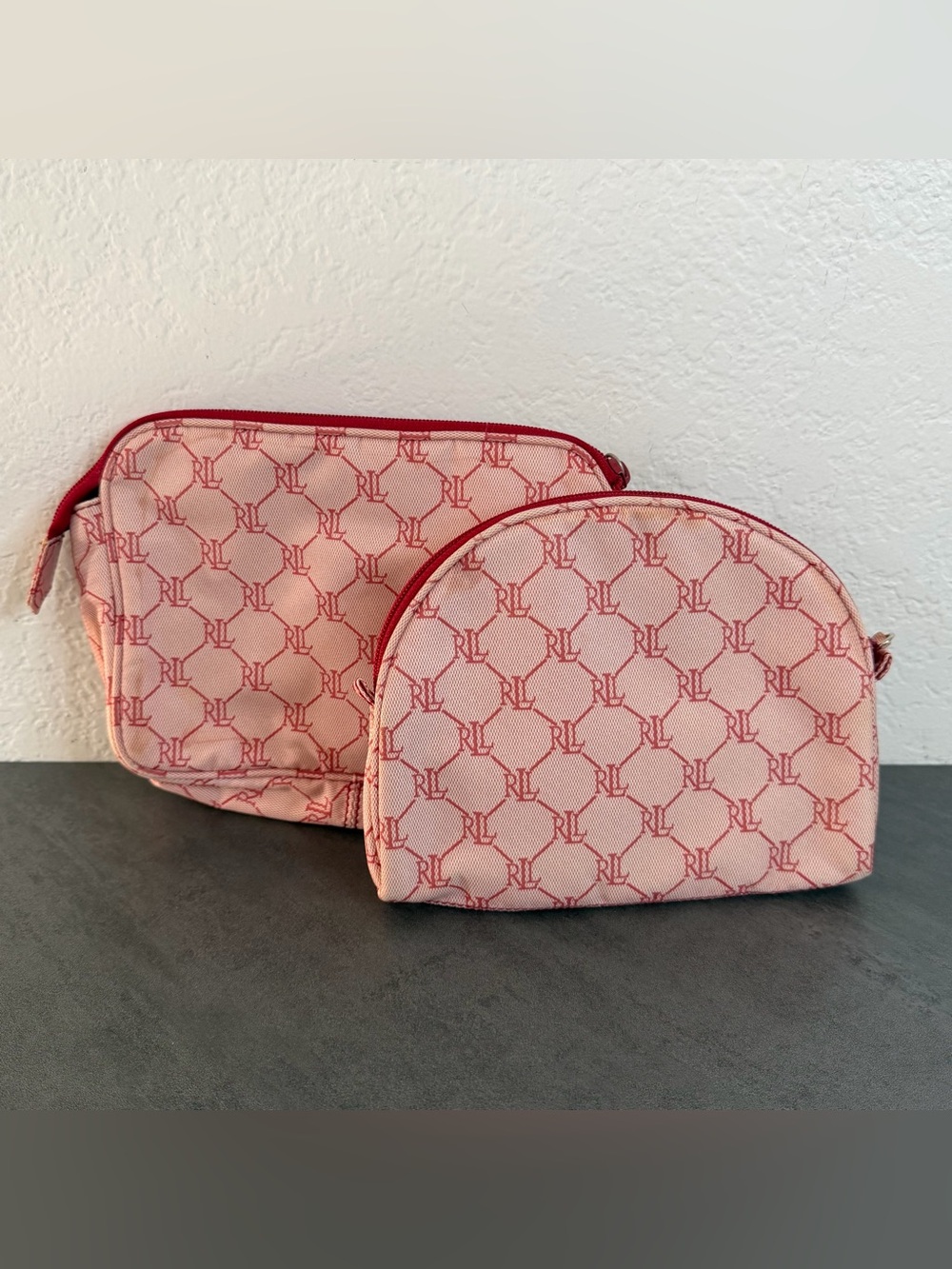 VTG Lauren Ralph Lauren Pink Red Travel Makeup Cosmetic Toiletry Bag - Lot of 2